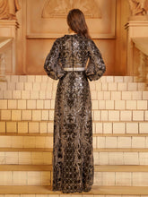 Black Sequin V-neck Cutout Tribal Abayas